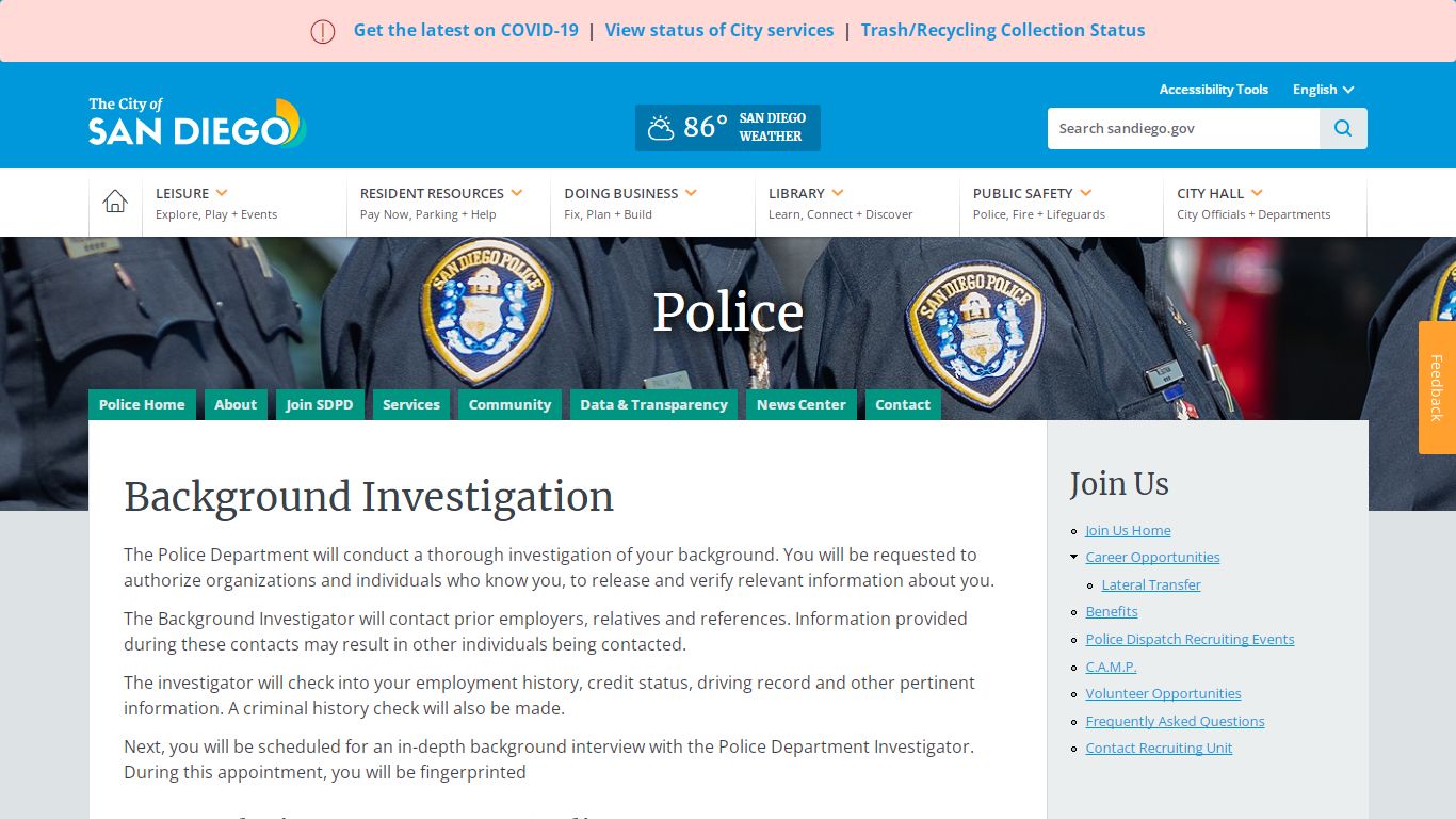 Background Investigation | Police | City of San Diego Official Website